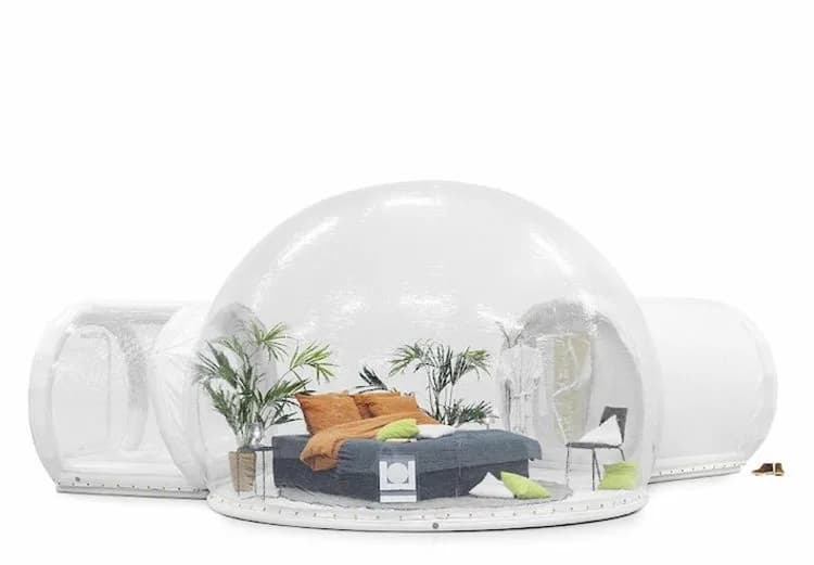 Dome Transparent 4m + Transparent Access Tunnel + Closed Cabin